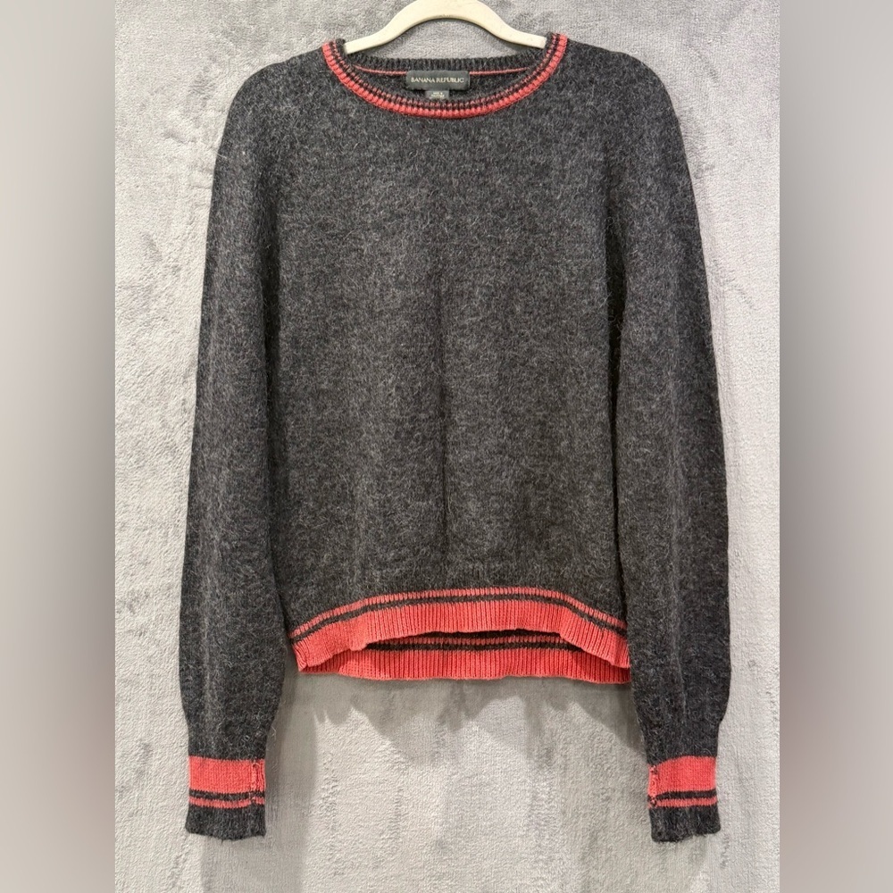 Banana Republic‎ Vintage 90s Mohair Gray Melon Stripe Sweater Size XL